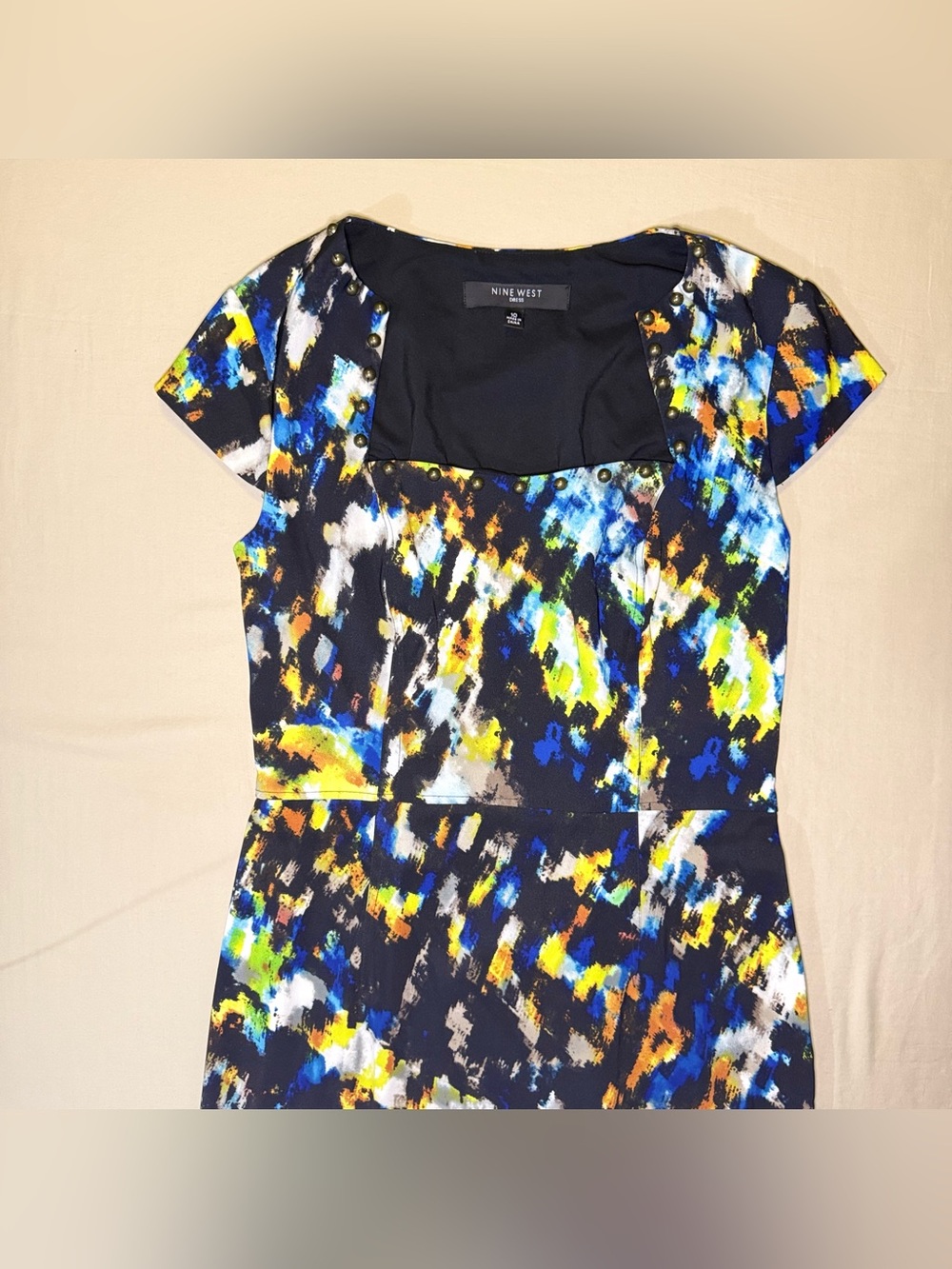 Nine West Abstract Print Stud Detail Dress Size 10 - Picture 5 of 11